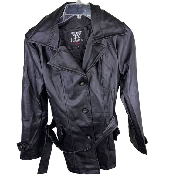 New A Collezioni Black Leather Jacket Button Front Size M Italy - Picture 1 of 4